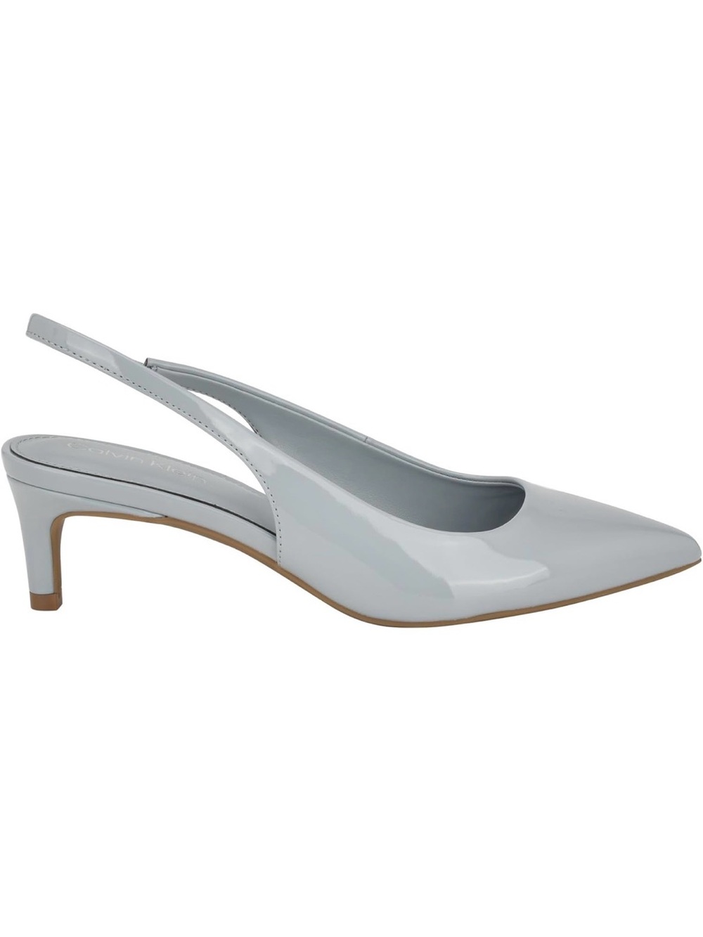 Calvin Klein Light Gray Patent Slingback Pointed-Toe Kitten Heel